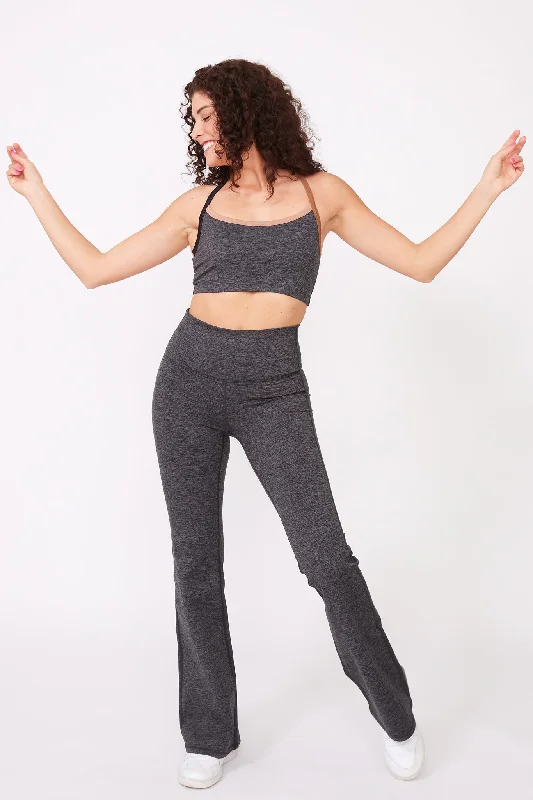 TLC Flare Leggings in Dark Heathered Gray Trendy Tie-Dye Leggings
