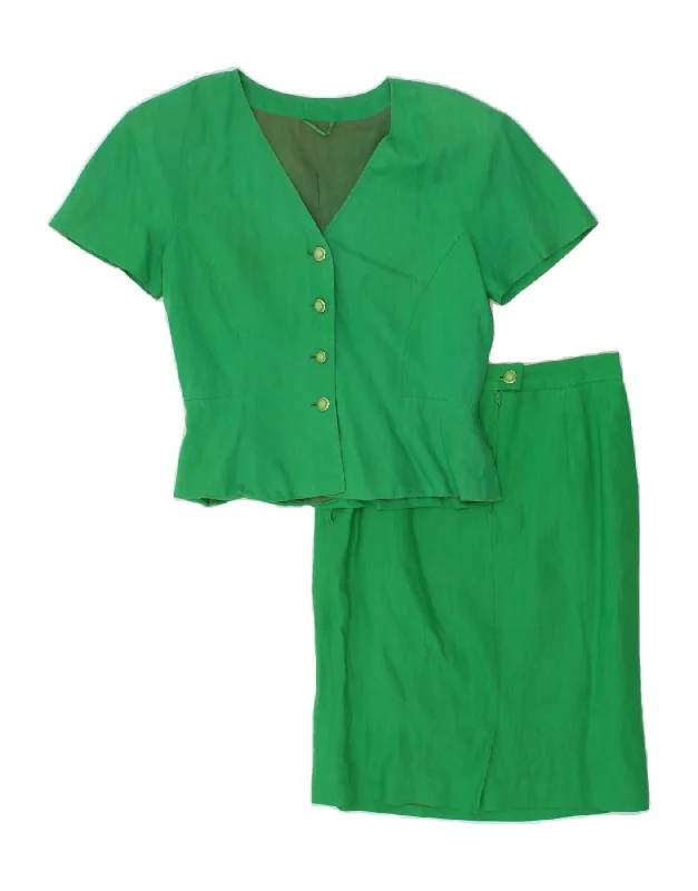 MAX MARA Womens Short Sleeve 2 Piece Skirt Set UK 16 Large W28 Green Linen wool skirt sturdy