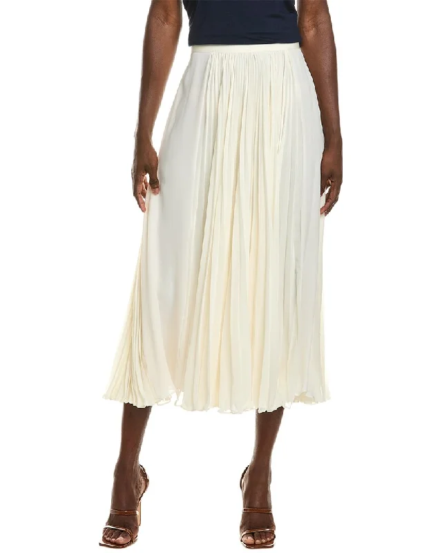 Oscar De La Renta Pleated Silk A-Line Skirt linen skirt relaxed