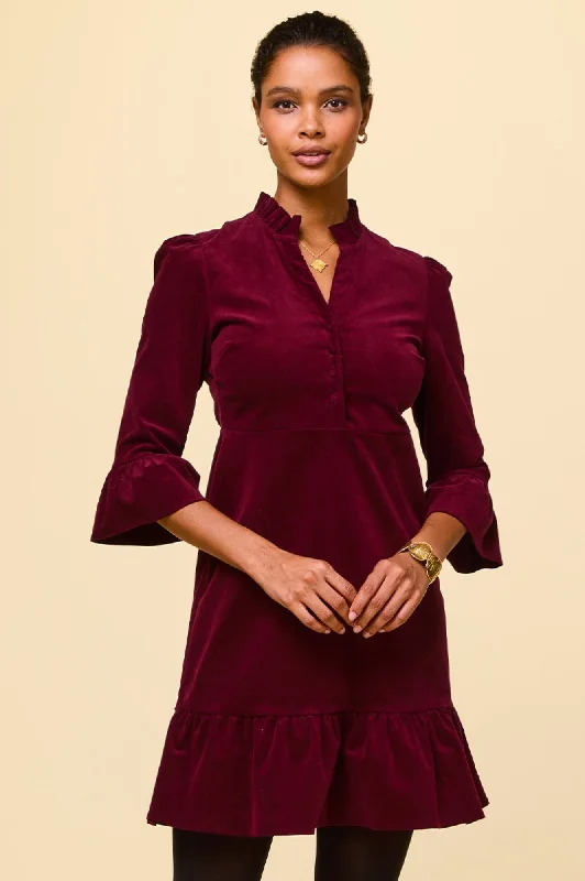 Percy Short Stretch Corduroy Dress | Wine A-Line Day Work