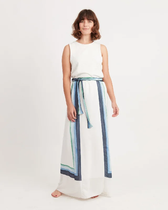 White Striped Maxi Skirt with Fabric Tie velvet skirt plush