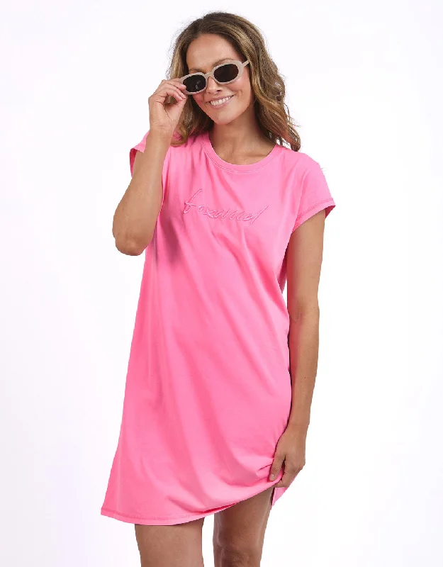 Signature Embroidery Tee Dress - Neon Rose Tunics Office stylish