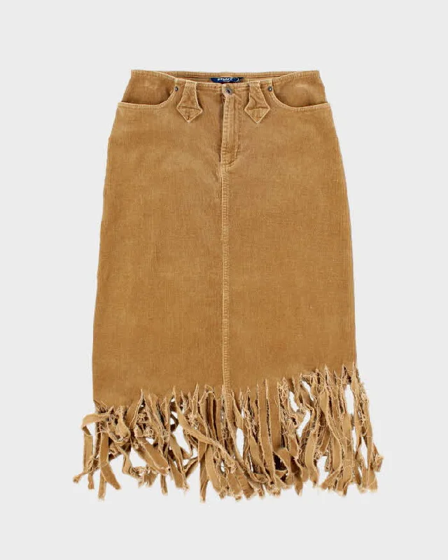 Vintage 90s Brody Corduroy Fringe Skirt - S linen skirt airy