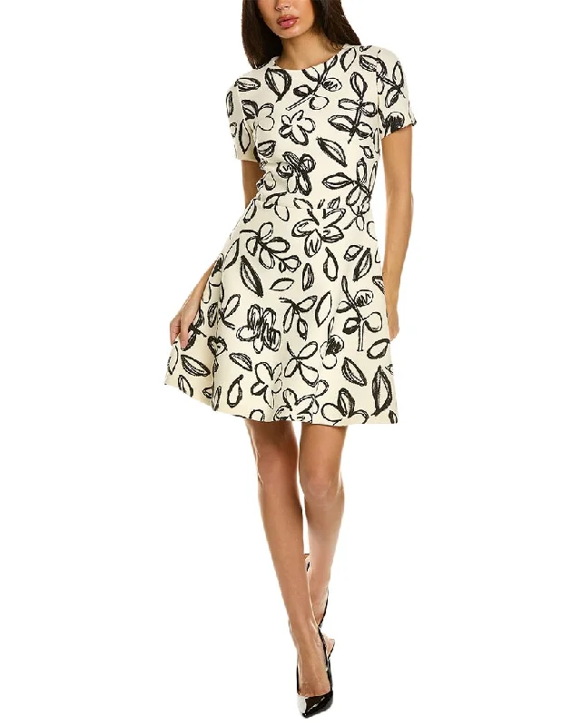 Oscar De La Renta Scribble Wool-Blend Dress Shift Classic Vintage