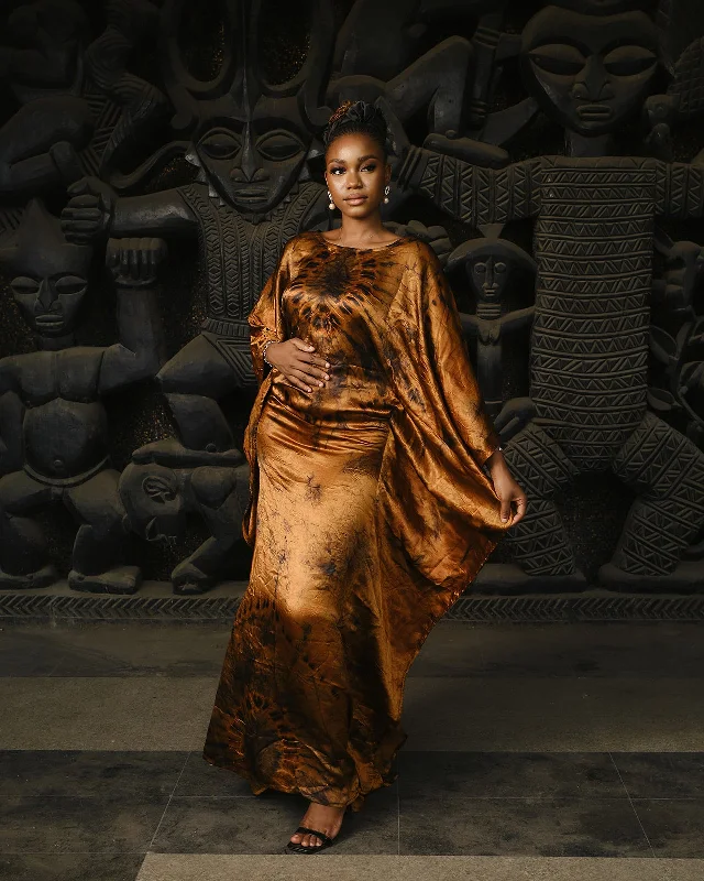 Bongani Golden Brown Silk Boubou Drapes Dress Tunics Canvas sturdy