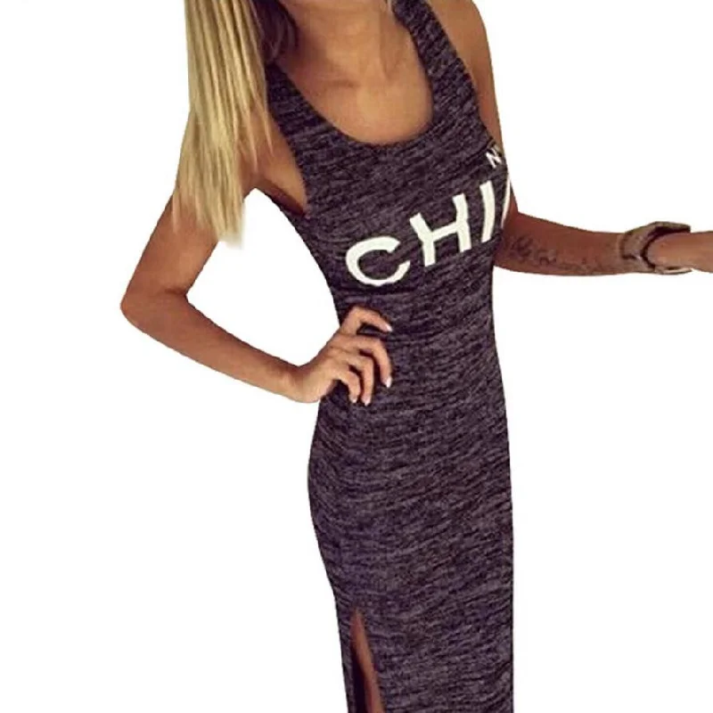 Letter Print Sexy Women Dresses Fashion Summer Grey Long Dress Solid Sleeveless Lady Dress Girls Vestidos #LSW3 Tunics Favorite customer Letter Print Sexy Women Dresses Fashion Summer Grey Long Dress Solid Sleeveless Lady Dress Girls Vestidos #LSW3 Tunics Favorite customer