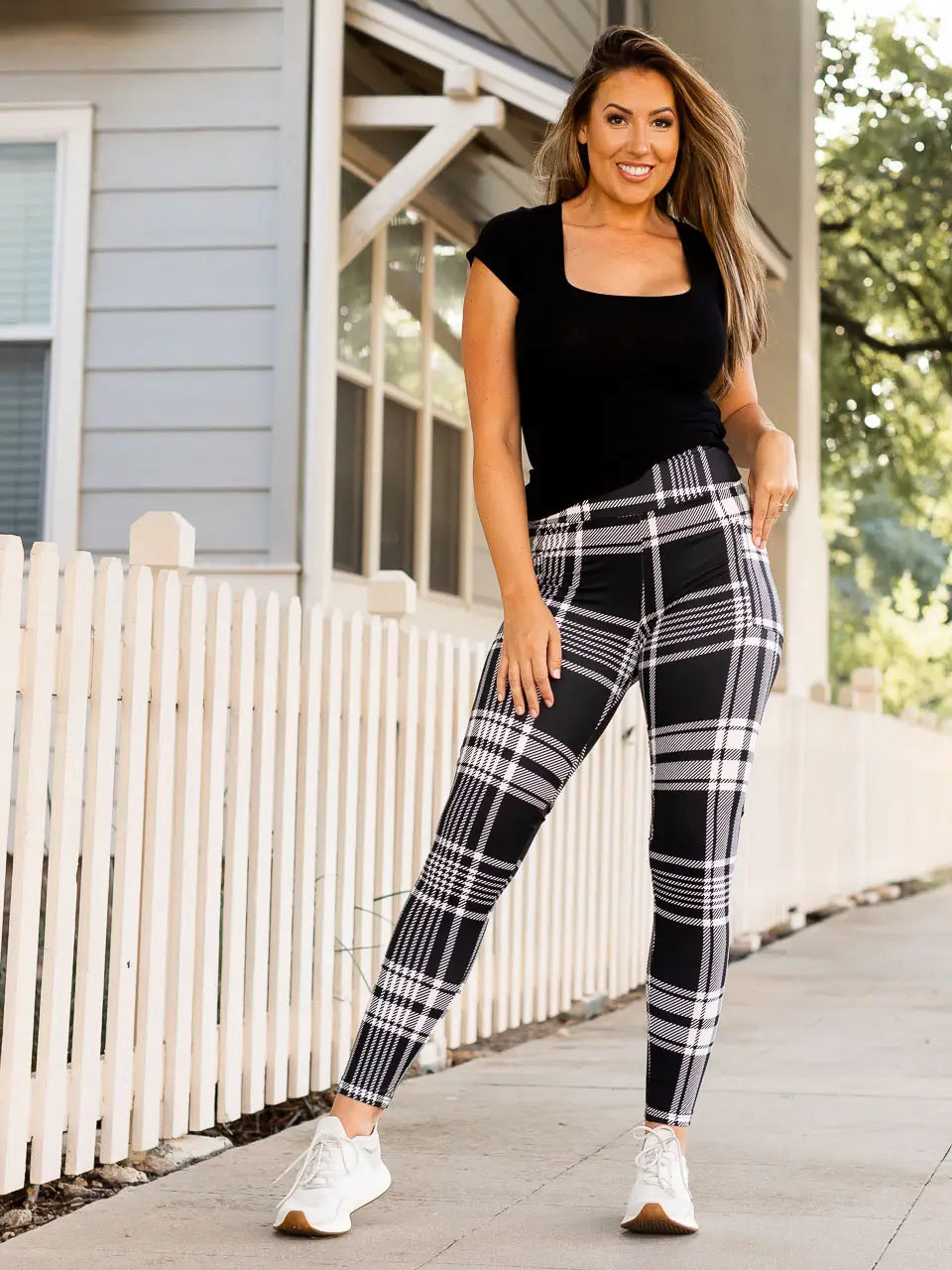 Black & White Plaid Leggings Cozy Lounge Pants Leggings