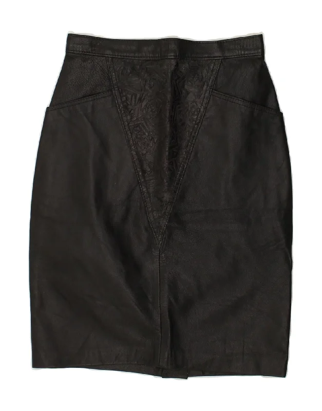 VINTAGE Womens High Waist Leather Skirt IT 44 Medium W26  Black lightweight skirt design
