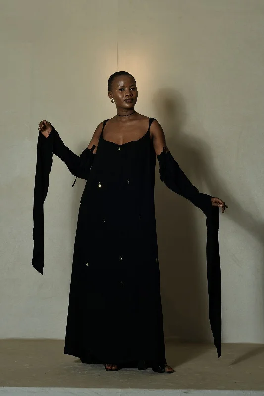 Wariko Black Crepe Linen Dress Tunics Chinos classic