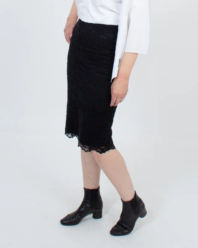 Black Lace Knee Length Skirt velvet skirt luxurious