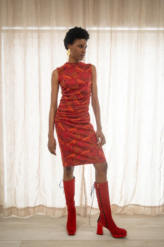 Kahindo Sao Tome Dress with sleeveless and mock neck Tunics Long Elegant