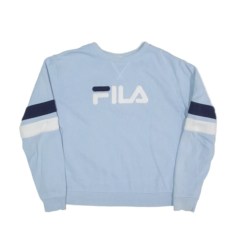 FILA Sweatshirt Blue Womens XL Hoodie with Hem Patch Decorative Personalized