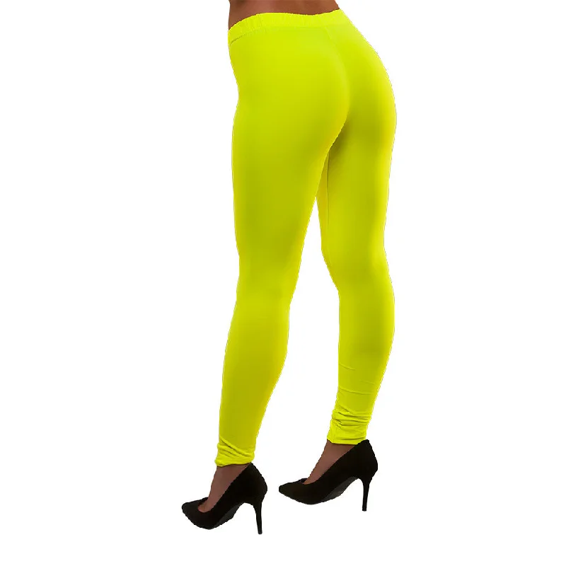 80's Neon Leggings Yellow Stylish Winter-Ready Leggings