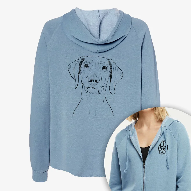 Pawley the Vizsla - Women's Cali Wave Zip-Up Sweatshirt Hoodie with Drawstring Waist Adjustable Fitted Pawley the Vizsla - Women's Cali Wave Zip-Up Sweatshirt Hoodie with Drawstring Waist Adjustable Fitted