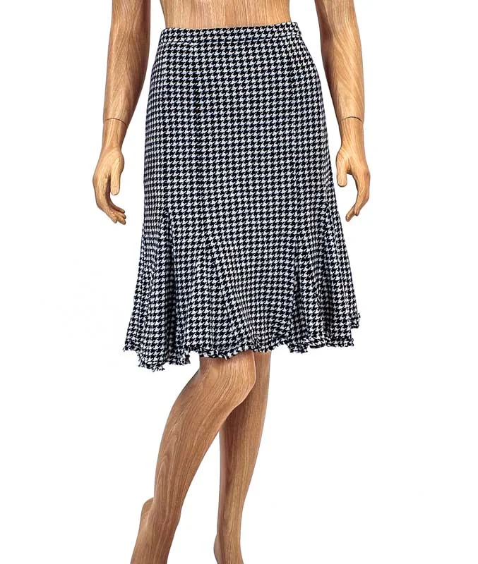 Houndstooth Trumpet Flare Skirt asymmetrical skirt cut
