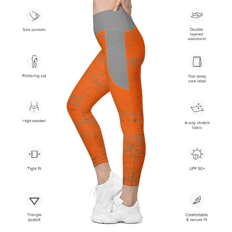 Life League Gear - Women's "ADAPT" Leggings with Pockets - HIGH VIZ ORANGE/SHARK GREY Fashionable Ribbed Knit Leggings Life League Gear - Women's "ADAPT" Leggings with Pockets - HIGH VIZ ORANGE/SHARK GREY Fashionable Ribbed Knit Leggings