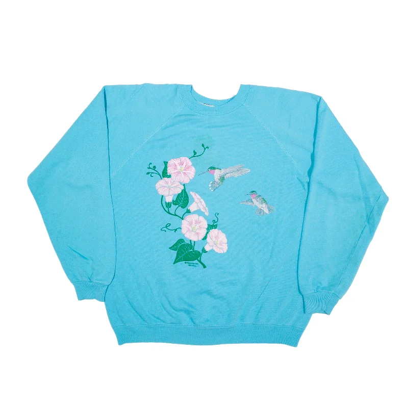 CABIN CREEK Morning Sun Humming Bird Sweatshirt Blue 90s Womens L Hoodie with Pattern Geometric Abstract CABIN CREEK Morning Sun Humming Bird Sweatshirt Blue 90s Womens L Hoodie with Pattern Geometric Abstract