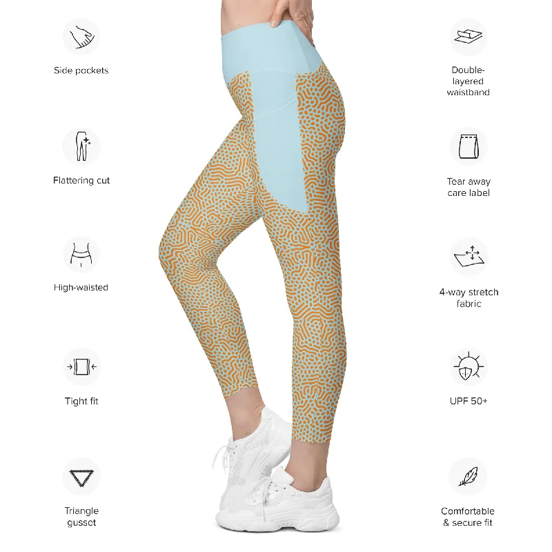 Life League Gear - Women's Leggings with Pockets - "CORAL" (Blue and Sunset Orange) Cozy Textured Workout Leggings Life League Gear - Women's Leggings with Pockets - "CORAL" (Blue and Sunset Orange) Cozy Textured Workout Leggings