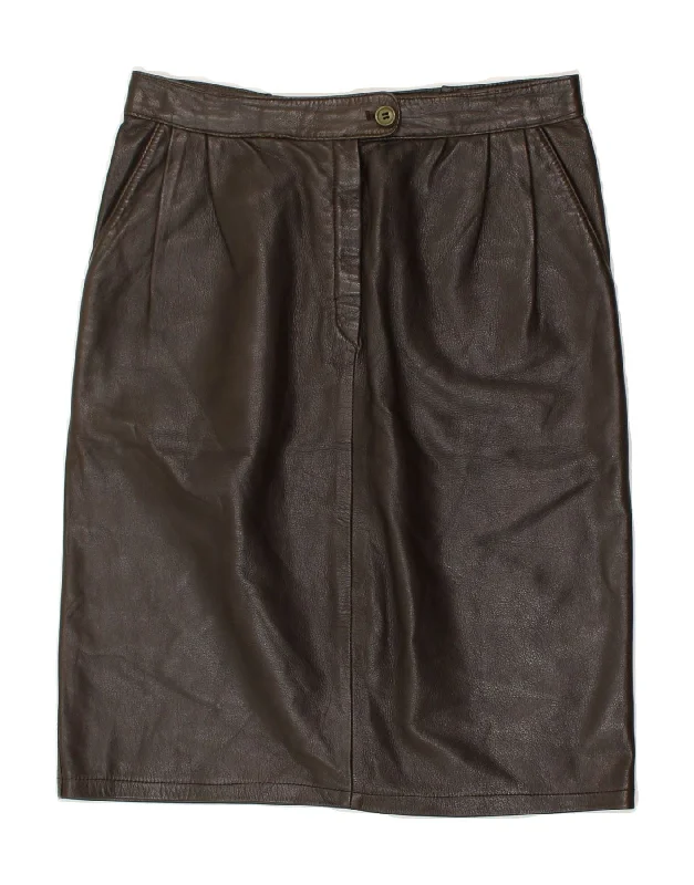 VINTAGE Womens Leather Skirt IT 40 Small W14 Brown Leather linen skirt light