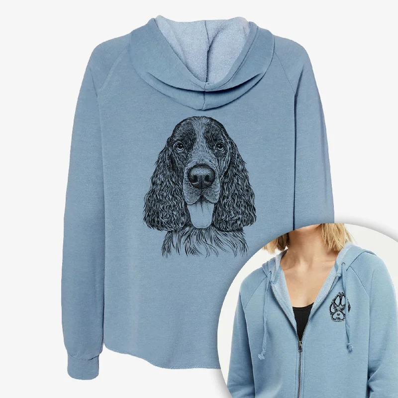 Duke the English Springer Spaniel - Women's Cali Wave Zip-Up Sweatshirt Hoodie with Set-In Sleeves Structured Classic Duke the English Springer Spaniel - Women's Cali Wave Zip-Up Sweatshirt Hoodie with Set-In Sleeves Structured Classic