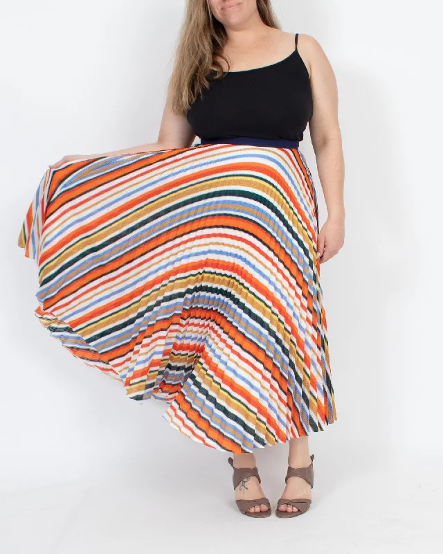 Pleated Striped Midi Skirt corduroy skirt durable