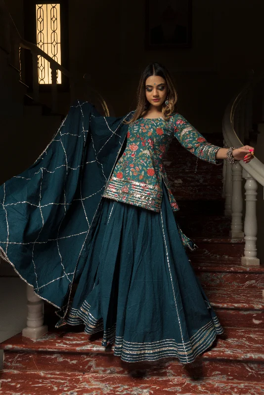 Women's Tulsi Pure Cotton Hand Block Kurta Skirt Set - Pomcha Jaipur cashmere skirt fine