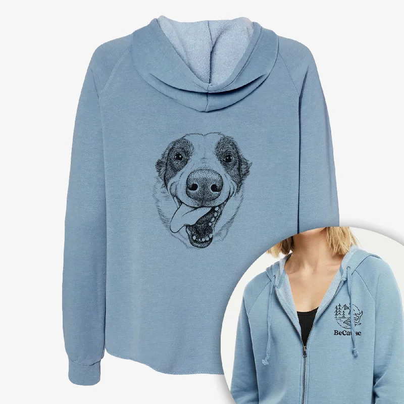 Elwood the Border Collie - Women's Cali Wave Zip-Up Sweatshirt Hoodie with Toggle Buttons Decorative Unique Elwood the Border Collie - Women's Cali Wave Zip-Up Sweatshirt Hoodie with Toggle Buttons Decorative Unique