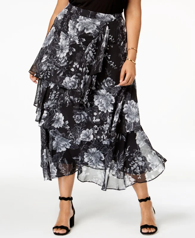 Plus Size Printed Tiered Skirt velvet skirt glossy