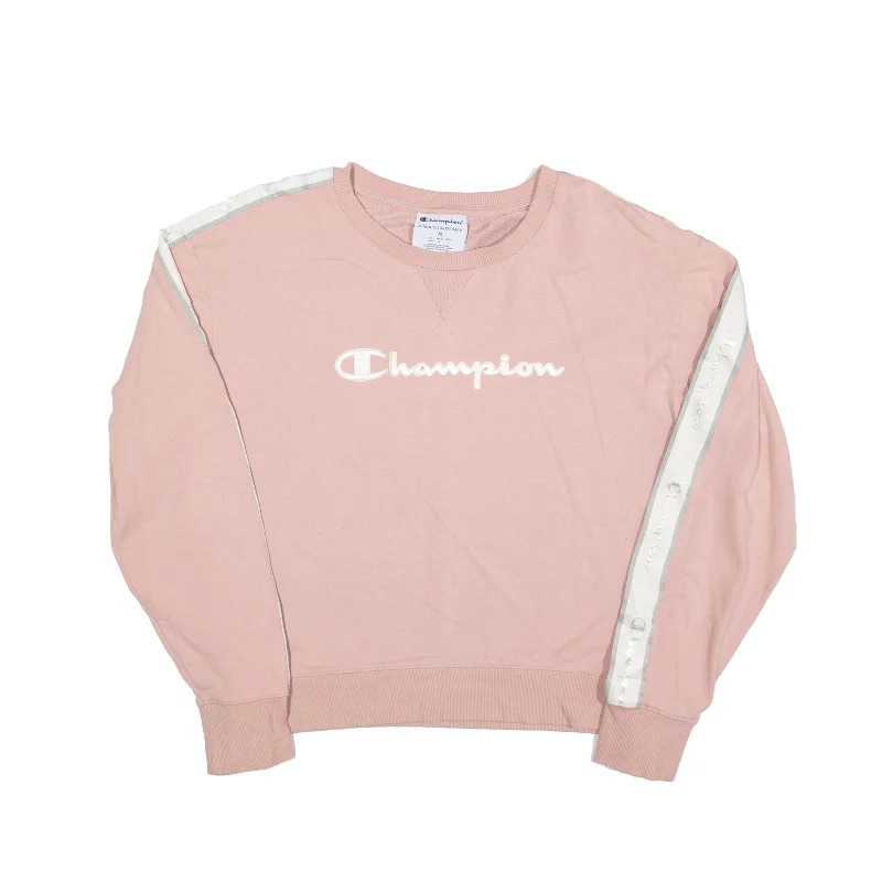 CHAMPION Sweatshirt Pink Womens M Hoodie with Patch Decorative Personalized
