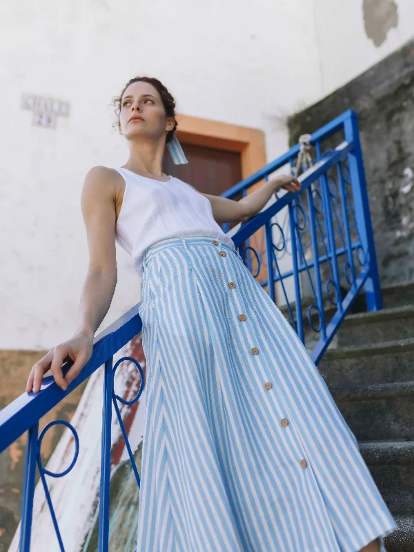 Marola Blue Stripe Linen Skirt a-line skirt cut