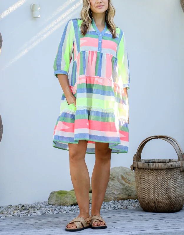 Brianna Button Front Dress - Blue/Green/Mango Maxi Flowy Bohemian