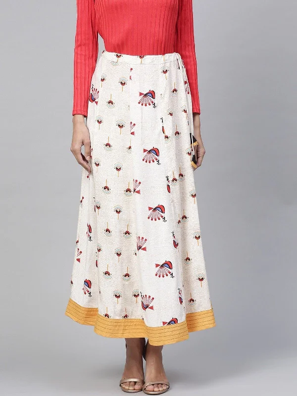Women's Peacock Inspired Printed Kalidaar Skirt - Pannkh tiered skirt playful
