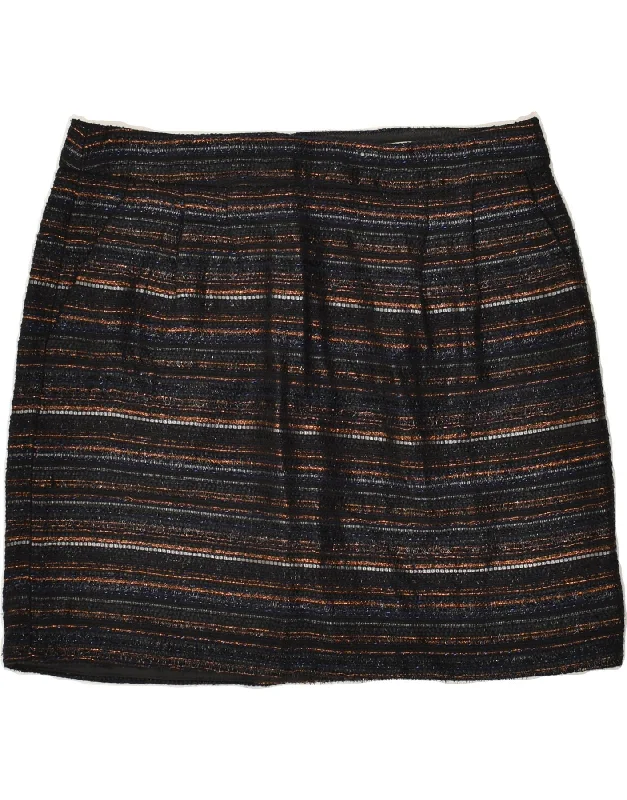 J. CREW Womens Mini Skirt US 6 Medium W30 Black Striped Polyester silk skirt smooth