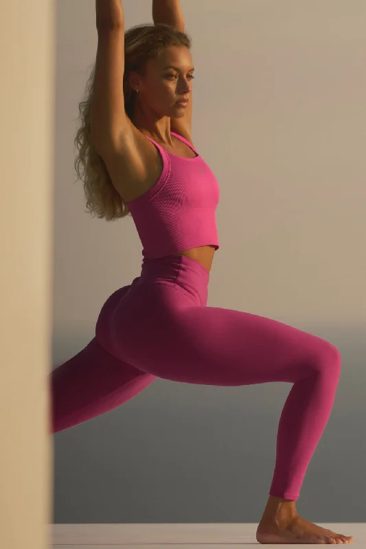 7/8 High-Waist Airlift Legging - Pink Summer Crush Comfortable Ribbed Sports Leggings 7/8 High-Waist Airlift Legging - Pink Summer Crush Comfortable Ribbed Sports Leggings