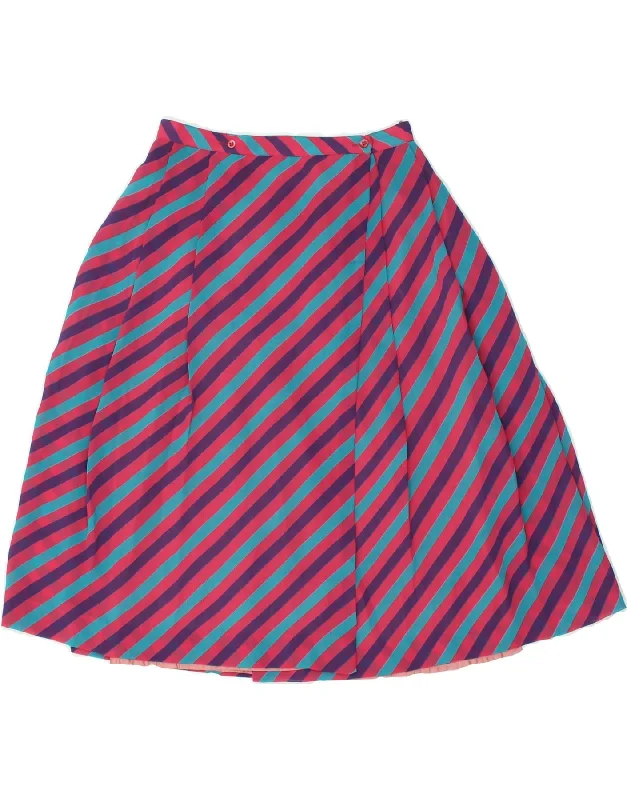 VINTAGE Womens High Waist Wrap Skirt IT 44 Medium W26  Pink Striped casual skirt length