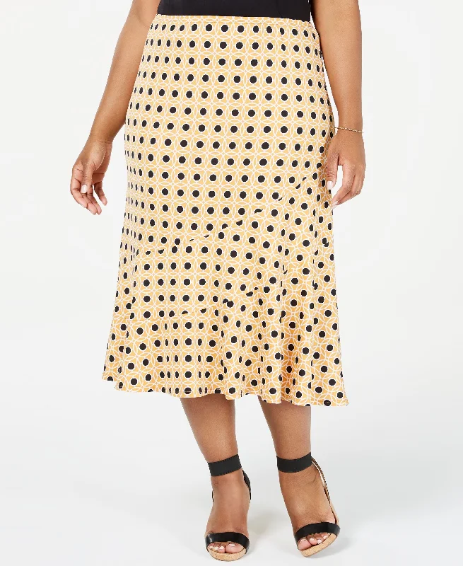 NY Collection Plus Size Printed Seamed Midi Skirt casual skirt length