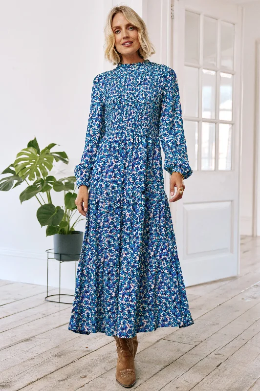 Arlette Dress | Digital Floral Blue Tunics Luxurious high-end