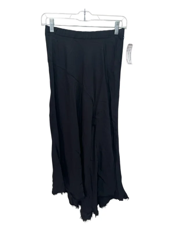 Nation Size XS Black Polyester Elastic Waist Frayed Midi Skirt silk skirt elegant