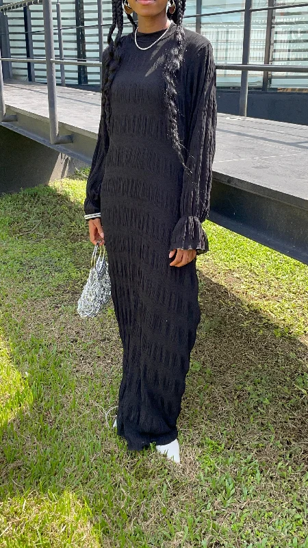 Yeno Label Black Noir a full-length long-sleeved Dress Tunics Distressed trendy