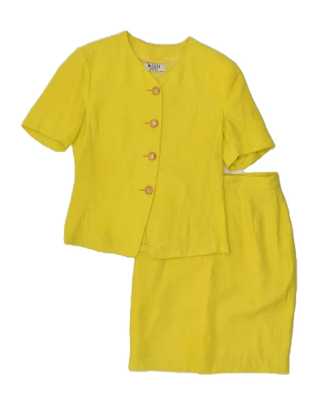 MARELLA Womens Short Sleeve 2 Piece Skirt Set UK 14 Large  W26 Yellow silk skirt luxurious