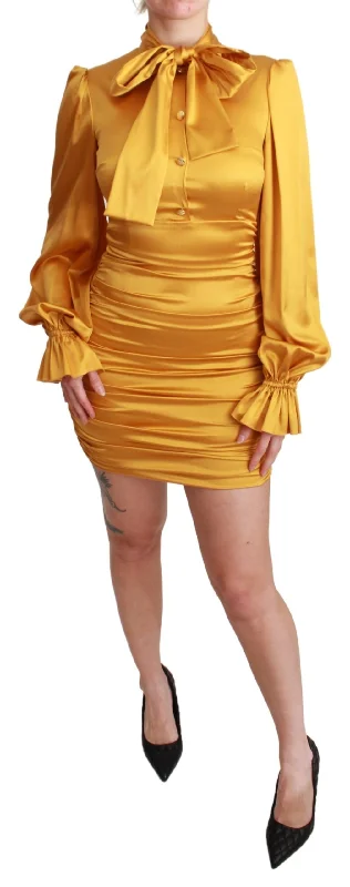 Dolce & Gabbana Radiant Yellow Silk Bodycon Mini Women's Dress Tunics Party sparkling