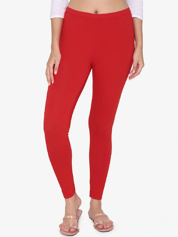Red ankle length leggings Fashionable Stretchy Fit Leggings