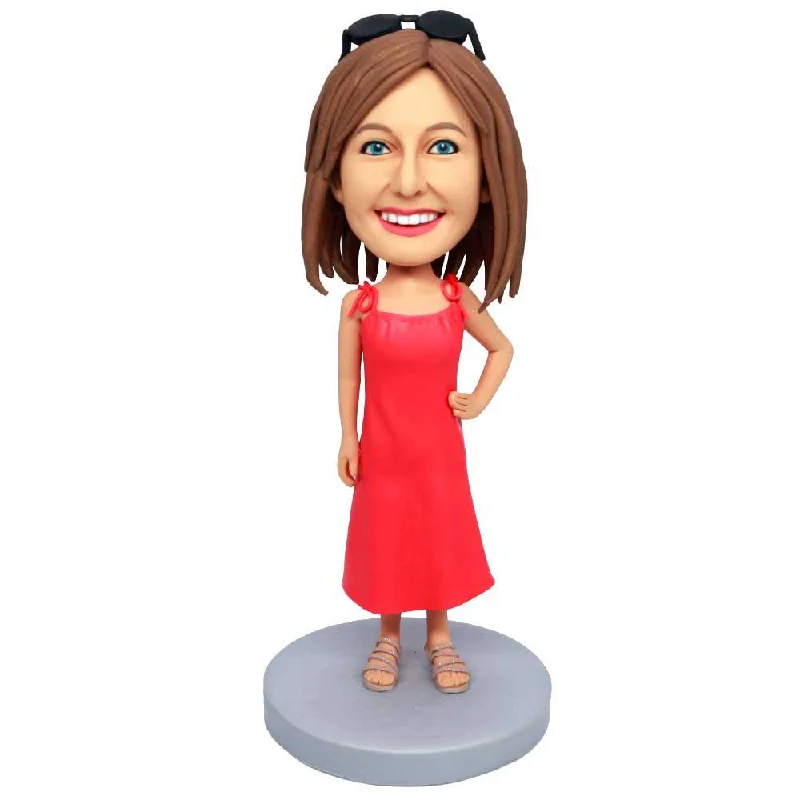 Custom Beautiful Female Bobbleheads In Red Skirt wool skirt thick