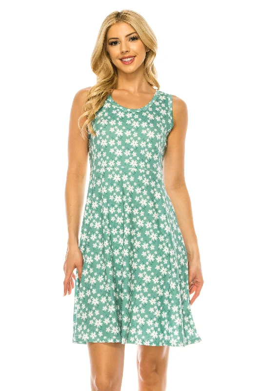 Haute Edition Women's Printed Floral Sleeveless Skater Dress Tunics Floral girly