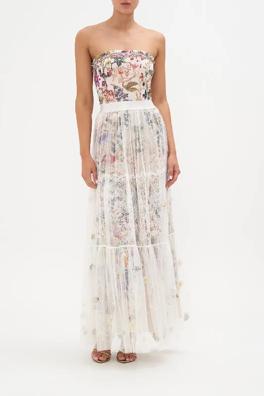 WAISTBAND RUFFLE HEM SKIRT QUEENS BEE HIVE silk skirt lustrous