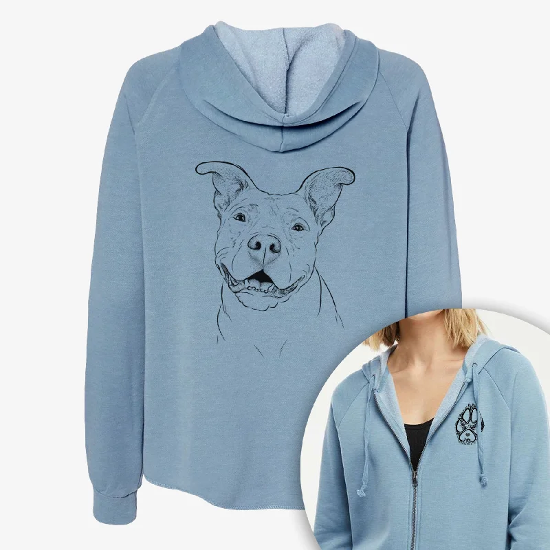 Malibu the Staffordshire Terrier/Pitbull Mix - Women's Cali Wave Zip-Up Sweatshirt Hoodie with High Neck Warm Protective Malibu the Staffordshire Terrier/Pitbull Mix - Women's Cali Wave Zip-Up Sweatshirt Hoodie with High Neck Warm Protective
