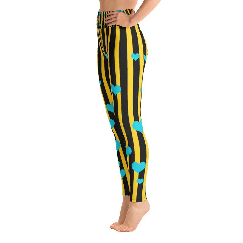 Yellow Black Striped Leggings, Women's Active Wear Fitted Yoga Tights -Made in USA/EU Comfortable Leggings with Pockets Yellow Black Striped Leggings, Women's Active Wear Fitted Yoga Tights -Made in USA/EU Comfortable Leggings with Pockets
