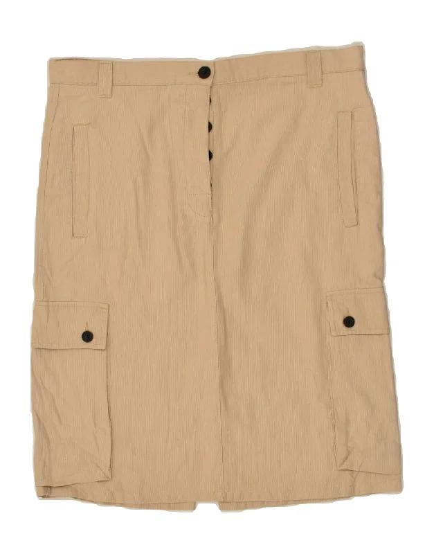 VINTAGE Womens Cargo Skirt IT 42 Medium W34 Beige Pinstripe linen skirt relaxed