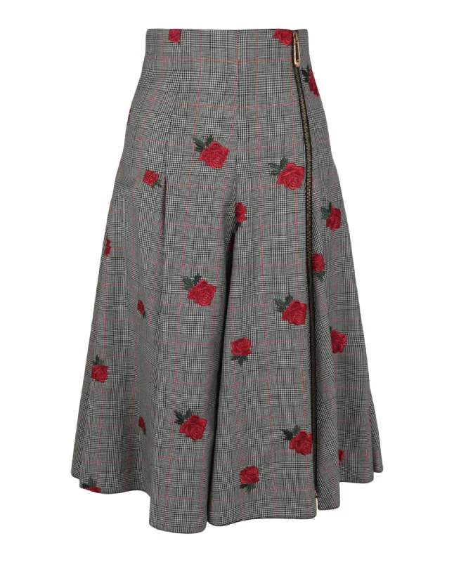 Versace Womens Floral Embroidered Plaid Skirt velvet skirt rich
