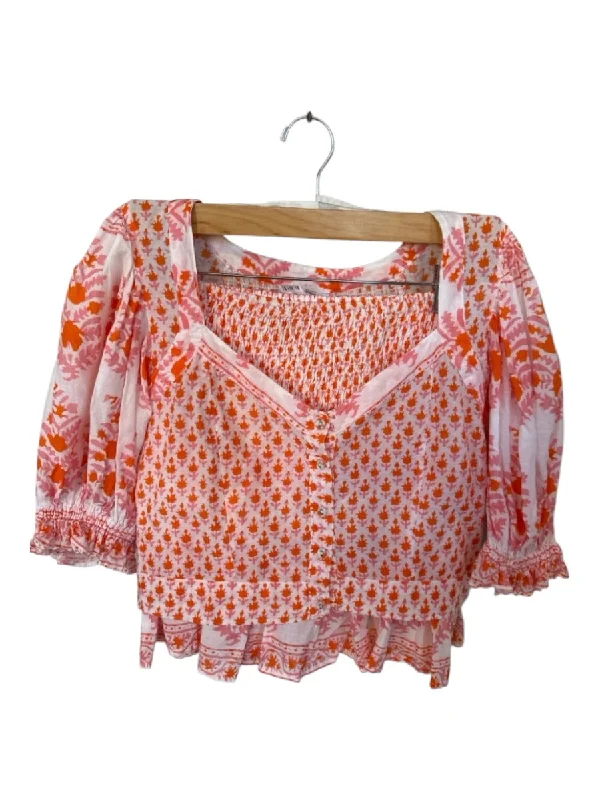 Place Nationale Size Est L Orange & White Cotton Short Balloon Sleeve Skirt Set leather skirt modern Place Nationale Size Est L Orange & White Cotton Short Balloon Sleeve Skirt Set leather skirt modern